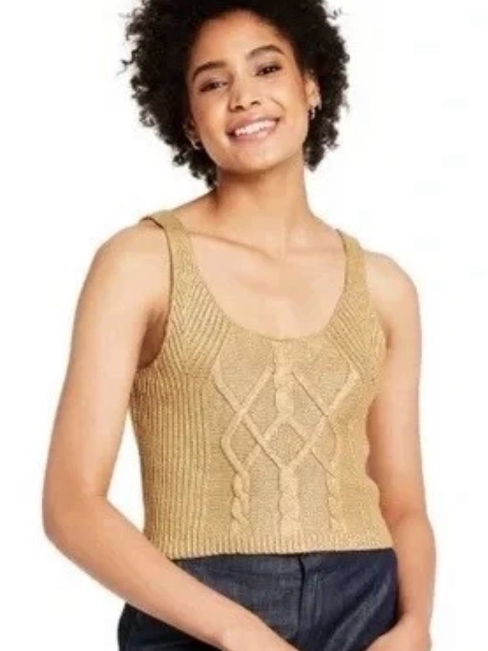 Kika Vargas Gold Cable Knit Tank Top